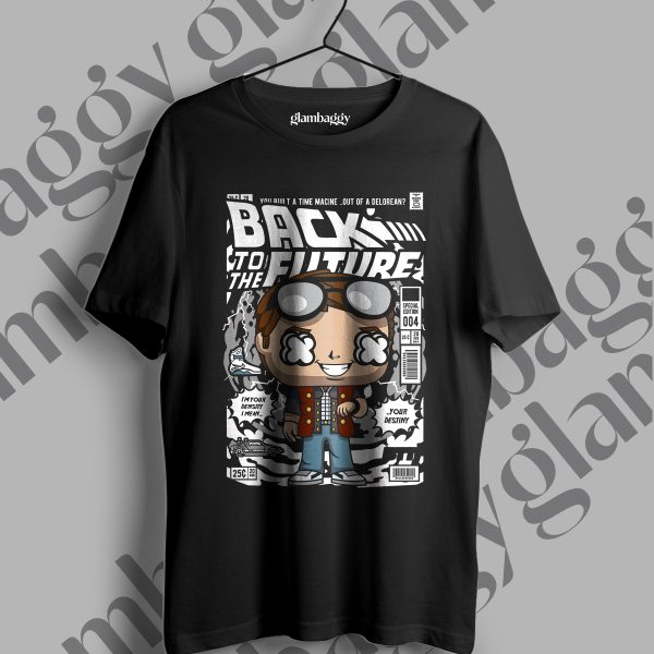 Back to the Future Marty Funko Pop Baskılı Siyah Tişört