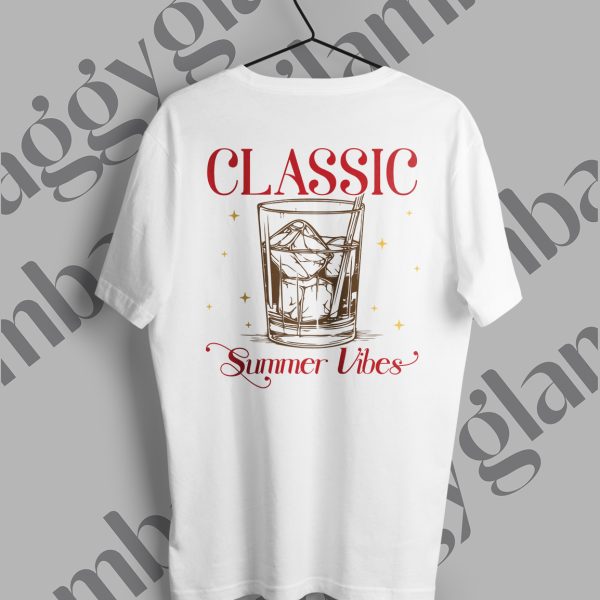 "Classic Summer Vibes" Baskılı Beyaz Tişört