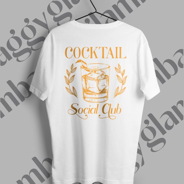 Cocktail Social Clup Baskılı Beyaz Tişört