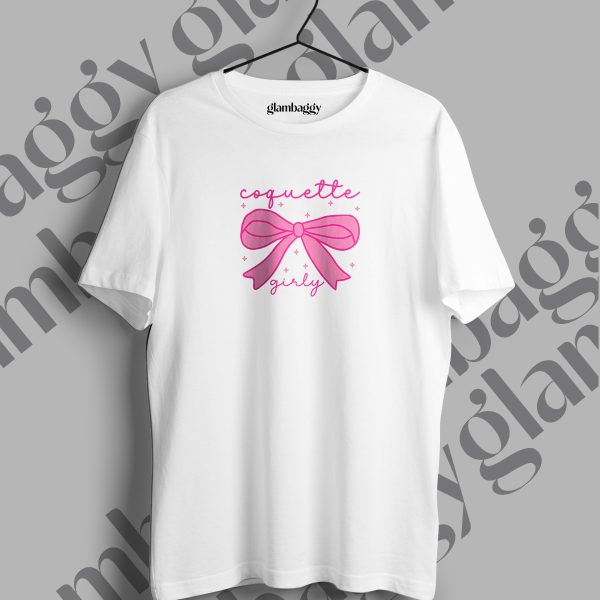 Coquette Girly Baskılı Beyaz Tişört