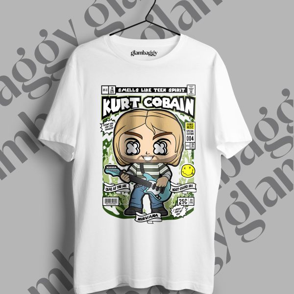 Kurt Cobain Funko Pop Baskılı Beyaz Tişört