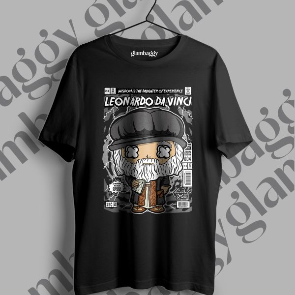 Leonardo da Vinci Funko Pop Baskılı Siyah Tişört