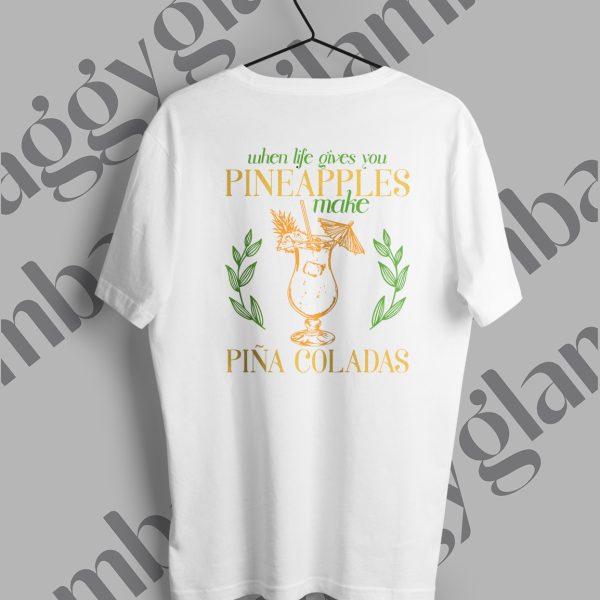 Piña Coladas Baskılı Beyaz Tişört