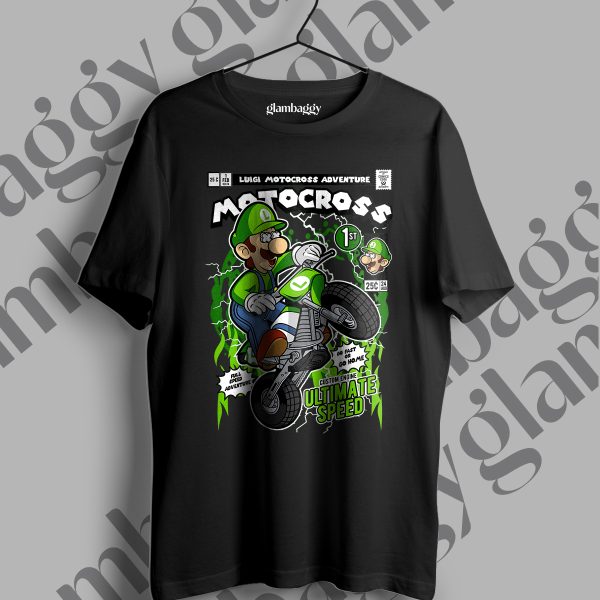 Luigi Motocross Funko Pop Baskılı Siyah Tişört
