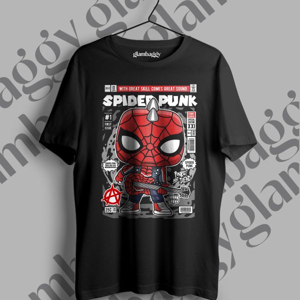 Spider Punk Funko Pop Baskılı Siyah Tişört