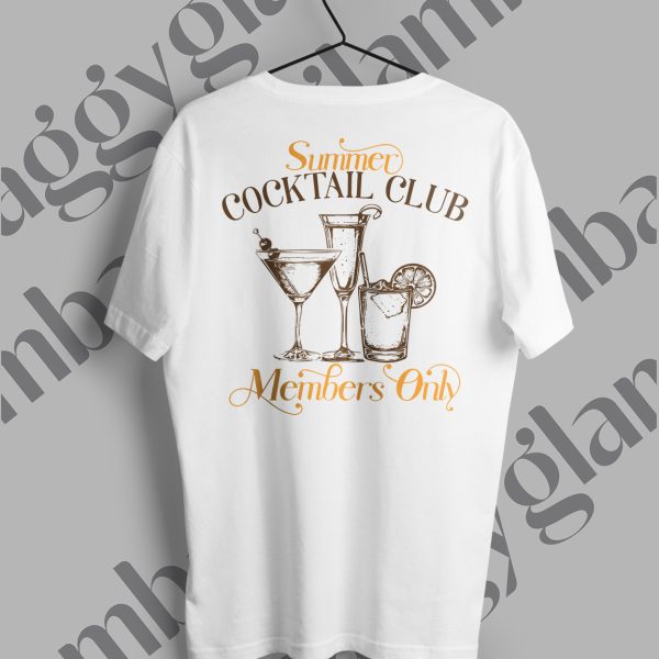 Members Only Cocktail Baskılı Beyaz Tişört