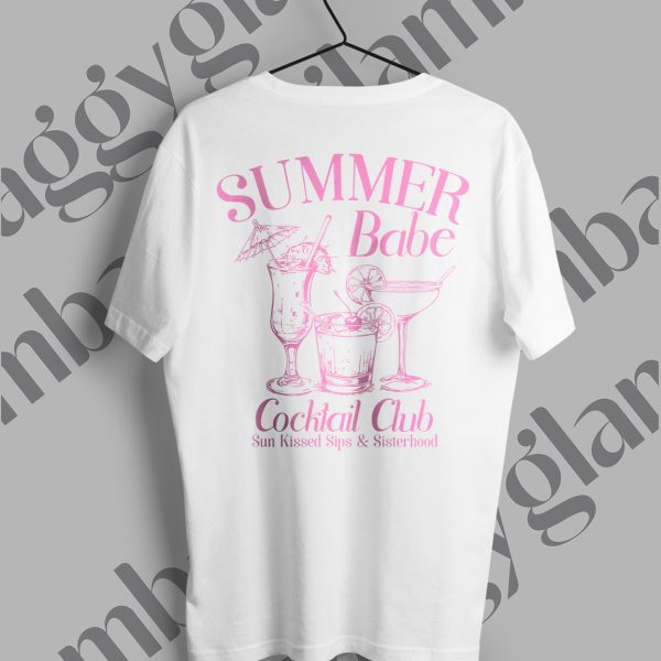 Summer Babe Cocktail Clup Baskılı Beyaz Tişört