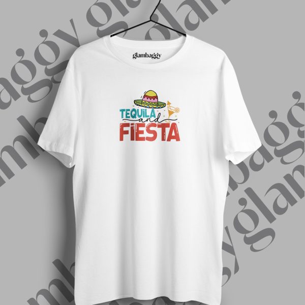 Tequila And Fiesta Baskılı Beyaz Tişört