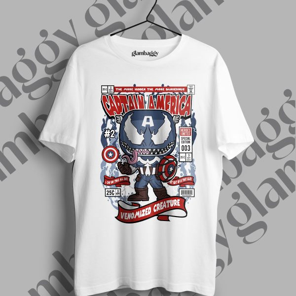 Captain America Venomized Creature Funko Pop Baskılı Beyaz Tişört