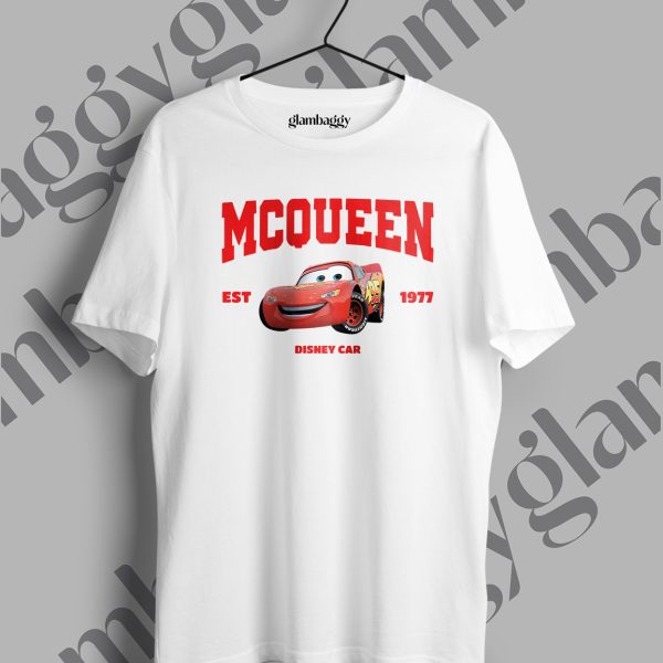 Arabalar Şimşek McQueen Baskılı Beyaz Tişört